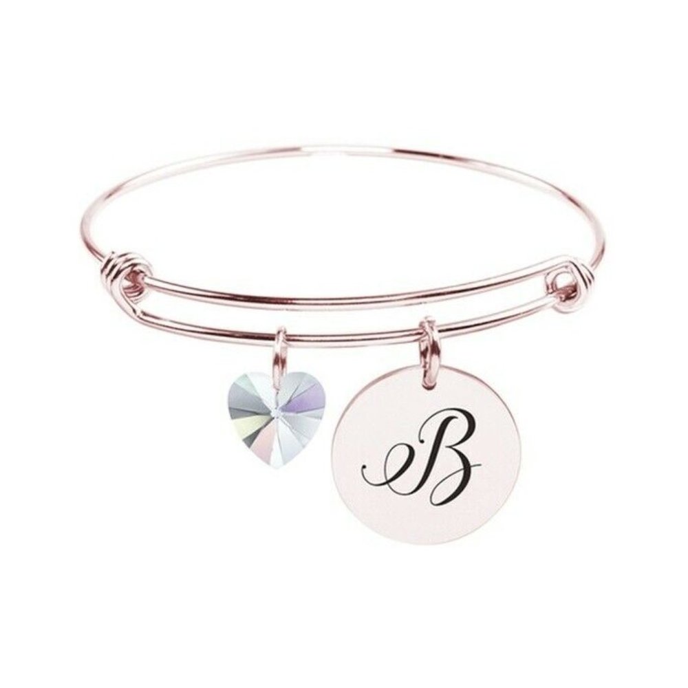 Stainless Steel Rose Gold Initial Bangle Bracelet
